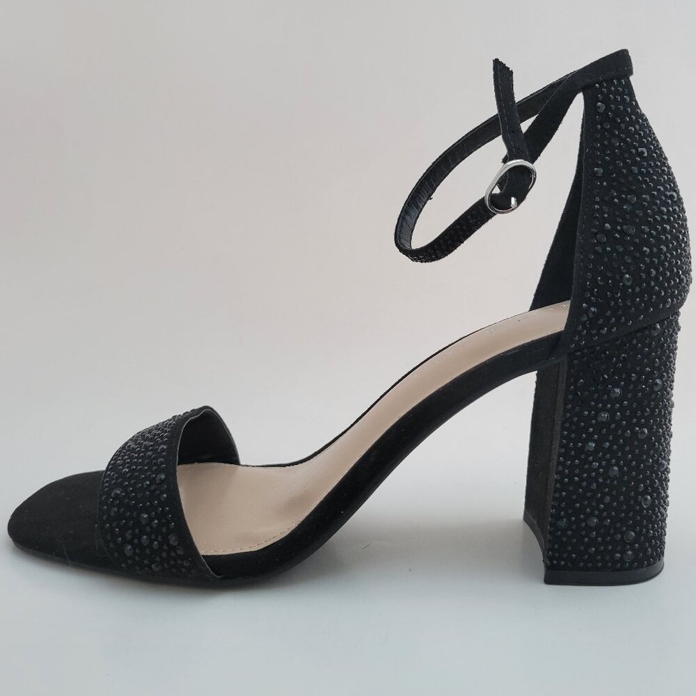 Kelly & Katie Black Sandal Women's 10 Ciatal Faux Suede & Rhinestone Shoes NWOB